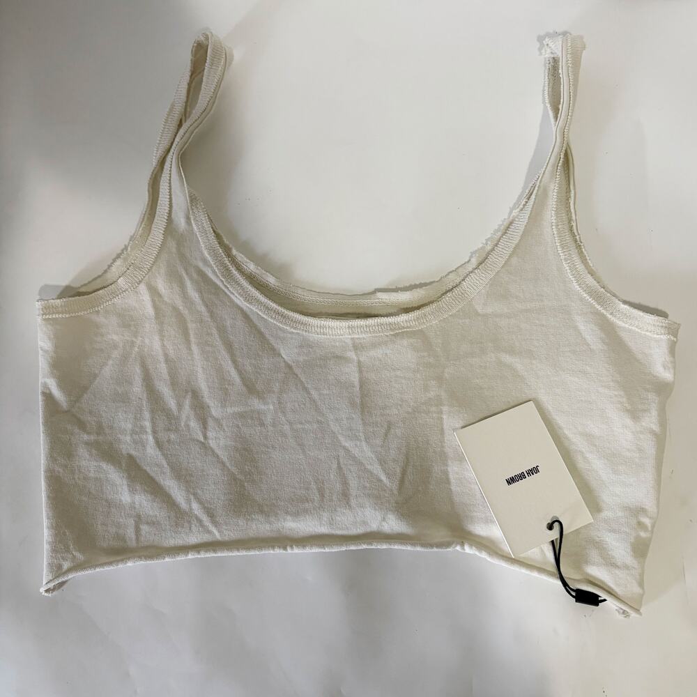 Joah Brown The Sporty Crop Tank Top Cream Raw Edge Cotton Made in USA S/M NWT - Picture 4 of 8